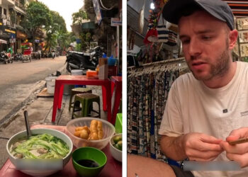 Khách Tây lần đầu thử món bún ‘ngứa lưỡi’ ở vỉa hè Hà Nội, xuýt xoa khen ngon