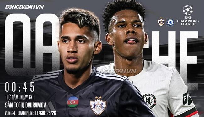 Trực tiếp bóng đá Qarabag vs Chelsea 0h45 ngày 6/11 (Champions League 2025/26)